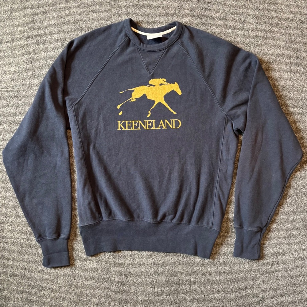 Champion Reverse Weave Keeneland Sweatshirt Navy Blue Gold Horse Racing Small